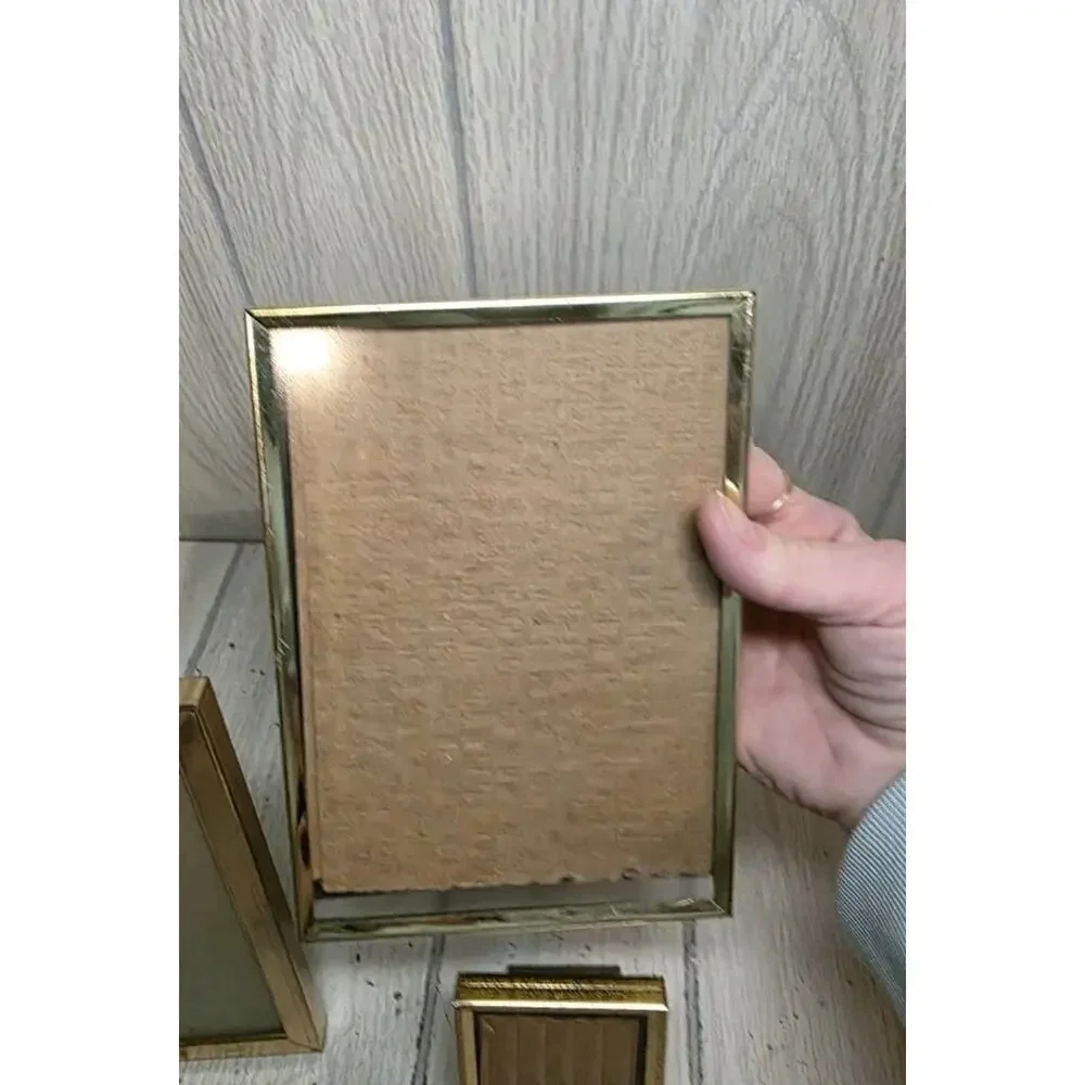 Vintage MCM Metal Brass Picture Frames Freestanding Wall Hanging Gold Set Of 3